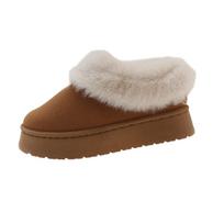 Fashion Luxury women's snow boots thick-soled high-heeled short-tube fur shoes for women winter home cotton shoes slip-on suede slippers 36 ruda