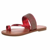 Madingos moteriškos pirštų žiedų dizaino šlepetės su kalnų krištolu, vasariniai plokščiapadžiai batai, 2024 m. naujos mados flip-flop'ai, paplūdimio bohemiško stiliaus batai, moteriški namų šlepetės 35 raudona