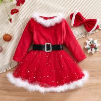 Girls Christmas Costume Children Dress Princess Tutu Dresses for Toddler Clothing 100cm raudona
