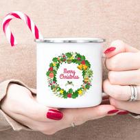 Christmas Wreath Printing Enamel Mug Camping Mug Christmas Gift for Grandma Mum Nana Home Decor Hygge Gift Coffee Mugs 360ml white