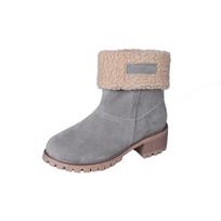 Fashion Women Fur Warm Snow Boots Winter New Ladies Thick Heel Ankle Boots Turned-over Edge Casual Women Mid Calf Boots Botines De Mujer 35 pilka spalva