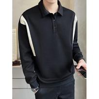 Trendy Hong Kong Style Color Blocked Long Sleeved Polo Shirt For Men, Fashionable And Versatile, Retro Loose Half Button Sweatshirt M