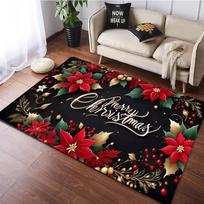 Christmas Red Poinsettia Floral Area Rugs Non-Slip Washable Carpet for Bedroom Living Room Rug Winter Holiday Decor Floor Mat 40X60cm-16x24in