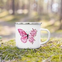 Butterfly Flower Print Mug Camping Mugs Creative Coffee Cup Water Milk Cups Handle Drinkware Campfire Camper Enamel Mug Gifts 360ml gray
