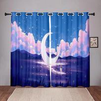 Luxury Moon Sky Cloud Star Blackout Window Curtains for Bedroom Living Room Bathroom Kicthen Door Hall High Shading New Pattern W55 X H120cm X 2&HOOK