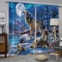 3D spausdinta juoda gyvūno sniego vilko užtemdanti užuolaida svetainei, vaikų kambariui, miegamajam, dekoratyvinė, su kabliukais W50H130(CM)x2&Hook gray