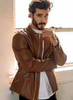 Motorcycle Leather Jacket Stylish Handmade Brown Men's Genuine Biker Lambskin XS ruda