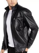 Genuine Lambskin Stylish BLACK Biker Motorcycle Handmade Men's Leather Jacket XS juoda