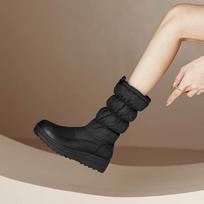 Krazing Pot PU Down Tarpaulin Autumn Winter Shoes Med Heels Size 44 Wedges Super Size Snow Boots Round Toe Keep Warm Mid-calf Boots 34 juoda