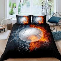 Volleyball Duvet Cover Set Microfiber Sports Ball Theme Fire and Water Blend Volleyball Twin Bedding Set Double Queen King Size EU Single(135x200cm)