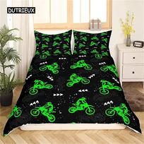 Motocross Duvet Cover Boys Motorcycle Racer Comforter Cover Extreme Sport Tie Dye Duvet Cover Dirt Bike Motor Vehicles Bikers EU single(135x200cm) black