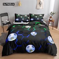 Futbolo patalynės užvalkalų komplektas 3D futbolas su ugnimi Paaugliams lovos komplektai Berniukams Sportinis Twin Double Queen King Dydžio Poliesterio Quilt užvalkalas EU single(135x200cm) blue
