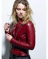 Women Stylish Burgundy Leather Jacket Soft Lambskin Leather Biker Motorcycle XS raudona