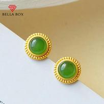 BELLA BOX New Product Quality Simple Plated 24K Sand Golden Gold Imitation Chlorophoric Agate Earrings For Women Retro Earrings Jewelry auksas