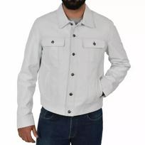 White Men's Leather Shirt Genuine Lambskin Leather Stylish Handmade Party Casual XS balta