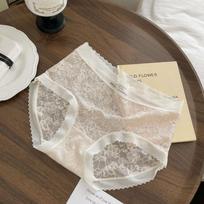 Flower lace underwear for women lightweight quick drying breathable mesh sexy Briefs seamless triangle Panties One Size gray