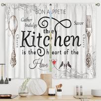 Retro Hand-Painted Tableware Printed Curtains, High Blackout And Heat-Proof Curtains, Suitable For Kitchen, Dining Room 2PCS W100xH130(CM) folio&Rod pocket