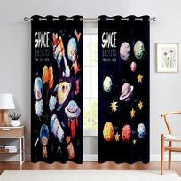 High Quality Blackout Heat Insulation Curtains With Animated Cartoon Spaceship Prints For Boys And Girls Room Decoration 2PCS W100xH130(CM) folio&Rod pocket
