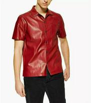 Red Stylish Men's Shirt Genuine Soft Lambskin Biker Motorcycle Handmade Casual XS raudona