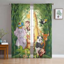 Cartoon Animal Green Bamboo Panda Elephant Sheer Curtains Living Room Decoration Window Curtains Kitchen Tulle Voile Curtains W135 x H115cm x1