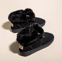 Hairball Snow Boots for Women In Winter Cute with Thick Velvet One Foot Warm Bread Shoes Cotton Shoes 35 juoda