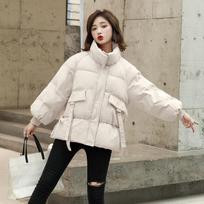 Women's Down Padded Jacket Short Loose Hong Kong Style Thickened Bread Coat Cotton-padded Jacket Coat S