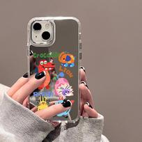 Mobiliųjų telefonų dėklai iPhone 11 13 XR 15 Pro Max 12 14 Pro Max Case iPhone 16 XS Max veidrodinis apsauginis dėklas Veidrodis išskirtinis animacinis filmas, atsparus vandeniui iPhone 14 sidabras