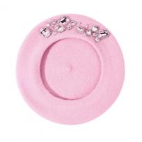 Pumpkin Hat Beret Female Four Seasons Korean Autumn and Winter Woolen Beret Warm Fashion Painter Hat with Rhinestones Hat Female One size rožinė