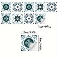 1set/9pcs Bathroom Creative Pattern Imitation Tile Wall Stickers, Self-adhesive Kitchen Anti-fouling Tile Stickers, Peel and Stick Wall Art Decals Pack of 9