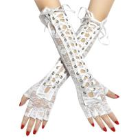 Nėrinių siuvinėjimas, nagų sagties dirželis, pirštinės be pirštų, ilgos, Cosplay šokių pirštinės, didelės sagties versija, šaunios one size fits all white