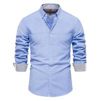 Slim-fit Shirt Men's Casual All-match Fashion Solid Color Long-sleeved Shirt Men's Clothing XS ežero mėlyna spalva