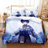 Hot Sale Game Genshin Impact Scaramouche Bedding Set Cartoon Anime three-piece set Adult Kid Bedroom Duvetcover Sets 3D Kawaii 70x133cm 2pcs gray