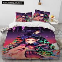 Demon Slayer Bedding Set Kamado Nezuko Duvet Cover Set Bedspread Pillowcase King Queen Full Single Size Bed Linen Kids Teen Gift EU single(135x200cm) black