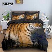 Tiger Duvet Cover Soft Comforter Cover Microfiber Animal Bedding Set Tiger Pattern Quilt Cover for Room Decor 2/3Pcs Bedclothes EU single(135x200cm) brown