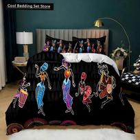 African Woman Duvet Cover Set African Stripe Twin Bedding Set Ethnic Afro Traditional Exotic Queen King Polyester Qulit Cover EU single(135x200cm)