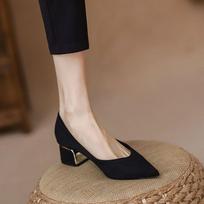 Ladies Summer Footwear Office Shoes for Women 2024 with Medium Heels Formal Black Pointed Toe Square Vacation Wholesale Discount 34 brown
