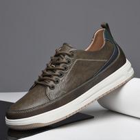 Men Genuine Leather Treking Shoes Fashion Mens Leisure Walk Shoes Classic Retro Style Business Footwear New Male Casual Sneakers 37 chaki