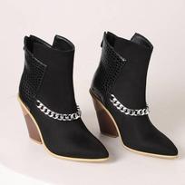 Krazing Pot Polyurethane Autumn Winter Shoes 47 Size 48 Super Size Wedges Pointed Toe Metal Chains Mid-calf Boots 34 juoda