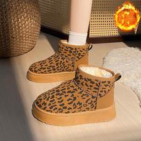 Leopardo rašto storapadžiai sniego batai moterims, sezoniniai moteriški batai su storu aksomu, neslystantys ir šilti medvilniniai batai 36 ruda