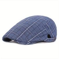 Unisex Vintage Flat Beret, Classic Plaid Pattern British Style Painter Cap Newsboy Hat for Women & Men mėlyna