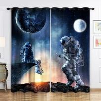 2panels Astronaut Space Universe Starry Sky Interstellar Galaxy Colorful Curtain Rod Pocket Curtain For Living Room Office Home (50Wx50H)x2(CM)&Rod Pocket