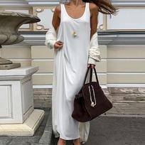 White U-Neck Loose Basic Tank Dresses Women Casual Soft Sleeveless Ankle-Length Interior Dress Simple Temperament Clothing S balta