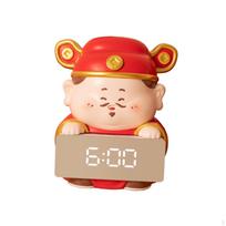 God of Fortune Figurine Sculpture LED Clock Creative Resin Feng Shui Decor Desktop Ornament Statue