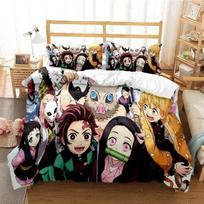 Anime Demon Slayer Nezuko Tanjirou Bedding Set Boys Girls Twin Queen Size Duvet Cover Pillowcase Bed Boys Adult 70x133cm 2pcs black