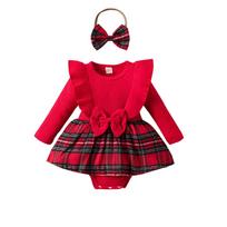Kūdikių mergaitės „Bowknot“ suknelės kombinezonas su plaukų juosta (Pavasaris/ruduo) 90 cm raudona