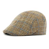 Men's Autumn Winter Thick Warm Beret Middle-Aged and Elderly Peaked Cap Cotton Plaid Retro Forward Cap kava