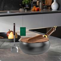 Wok Pan Stir Fry 24cm Cooking Multipurpose Sturdy Nonstick Easy to Clean with Wooden Lid