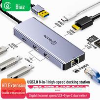 Biaz USB-C HDMI Adapter & Network Cable Converter for Laptops USB 8-in-1 gray