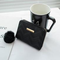 Trend Wave Embroidery Women's Wallet Short Hairball Change Bag Card Bag juoda