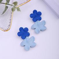 Irregular Matte Hong Kong Style Floral Earrings with S925 Silver Needle - Fresh Blue Contrast Clip-On Design